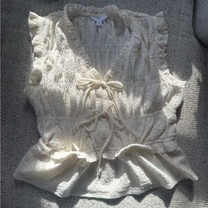 Cream Ruffled Sleeveless Blouse Medium 8-10